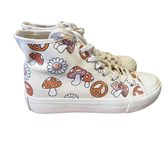 American Eagle & The Smiley Co Groovy Mushroom Print Hi Top Canvas Sneakers 8.5 - Picture 1 of 9